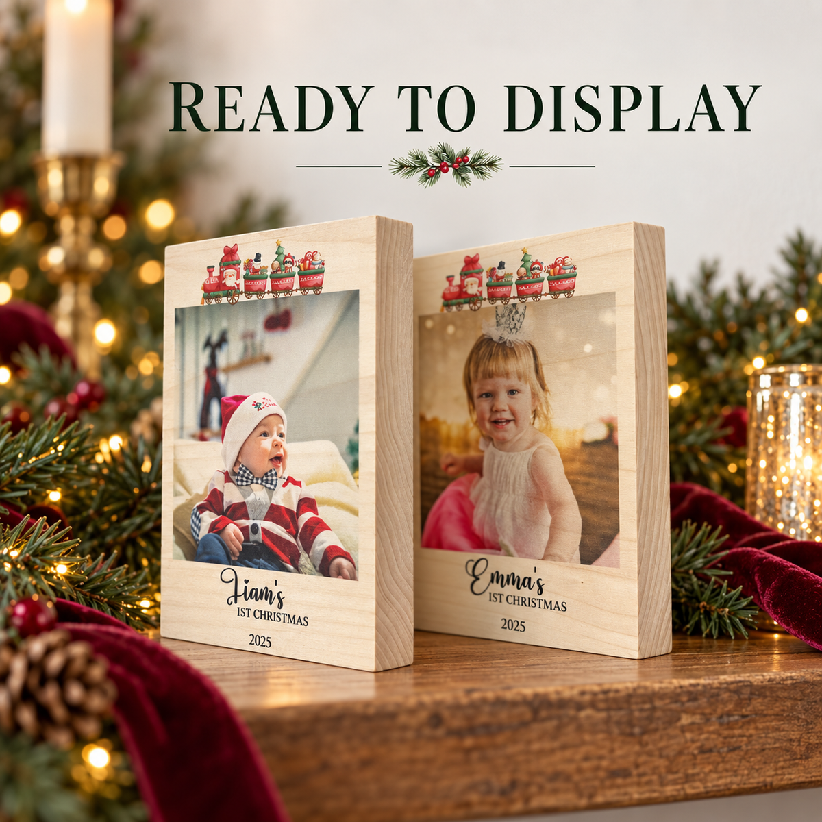 Baby’s First Christmas Picture Frame – Personalized Wood Photo Gift