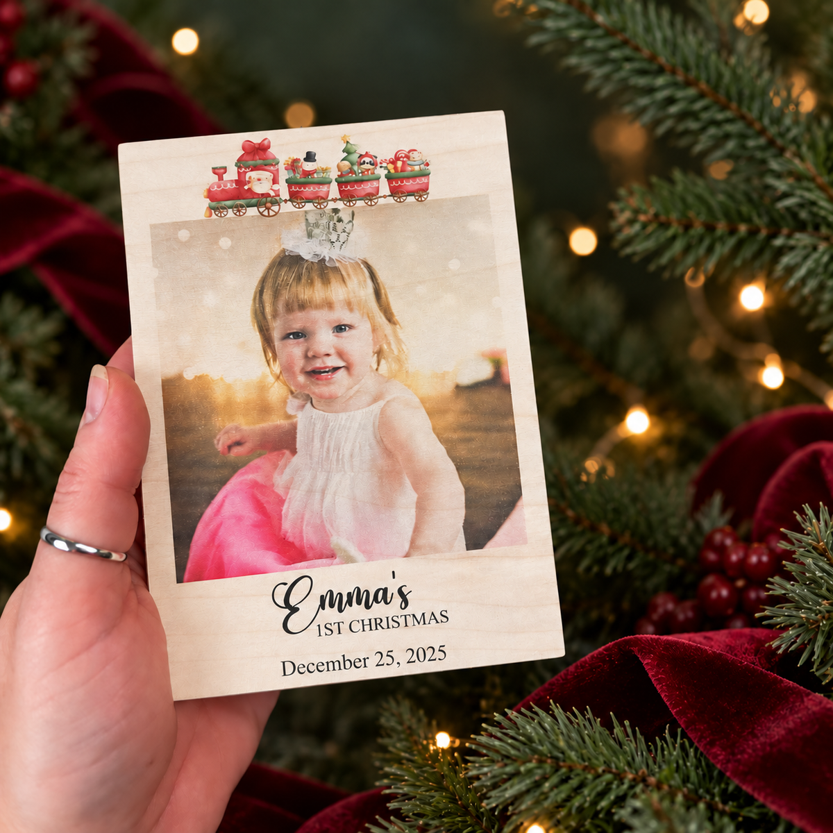 Baby’s First Christmas Picture Frame – Personalized Wood Photo Gift