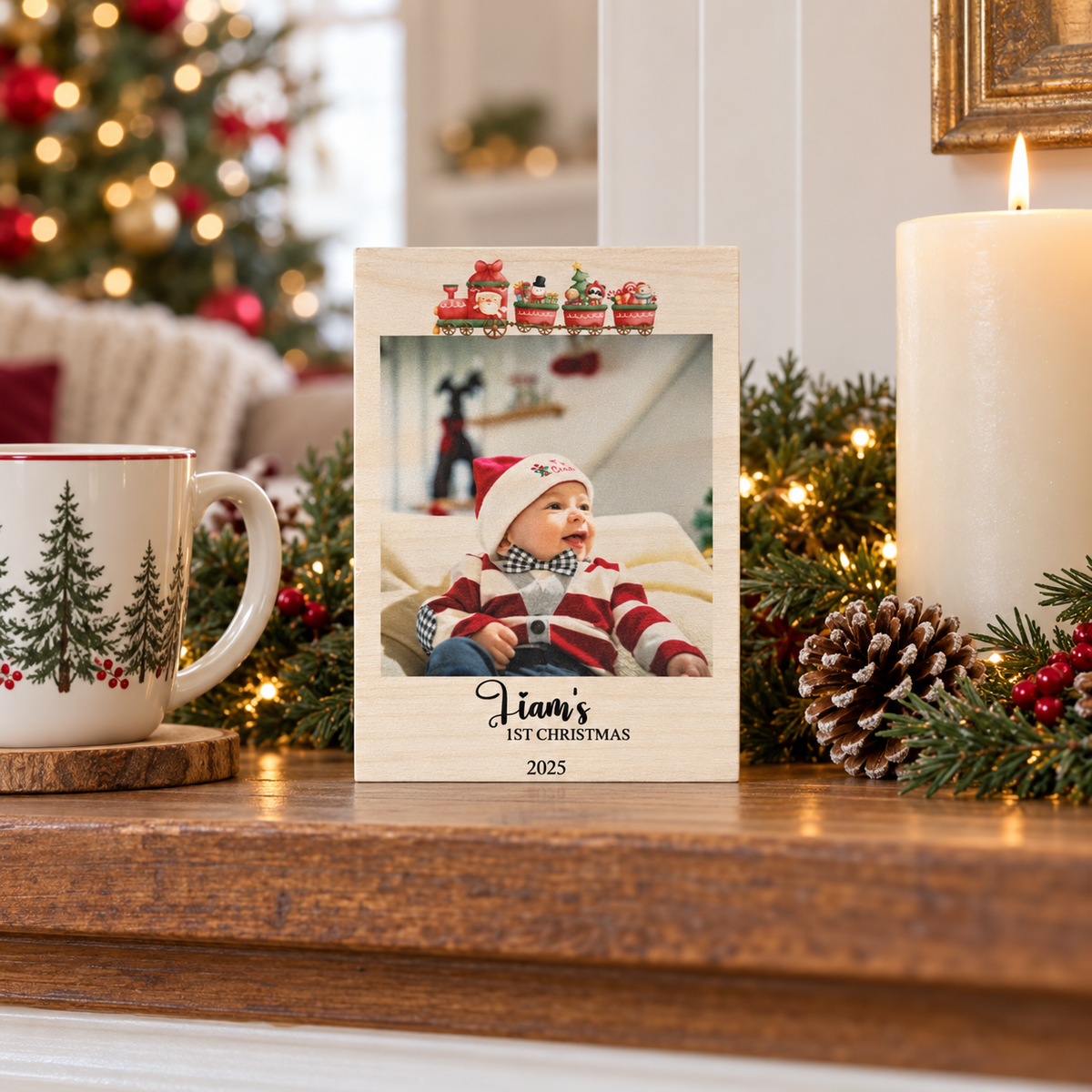 Baby’s First Christmas Picture Frame – Personalized Wood Photo Gift