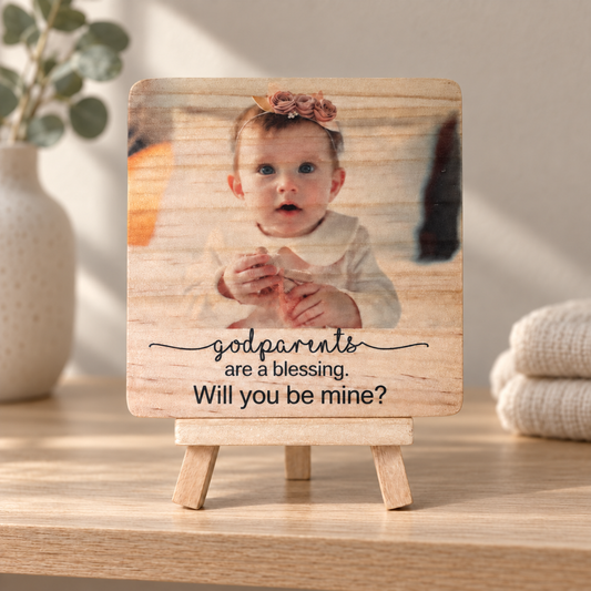Godparent Proposal Gift – Personalized Wood Photo Plaque