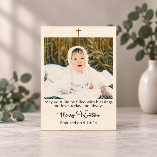 Baptism Gift for Boy – Personalized Wood Photo Frame