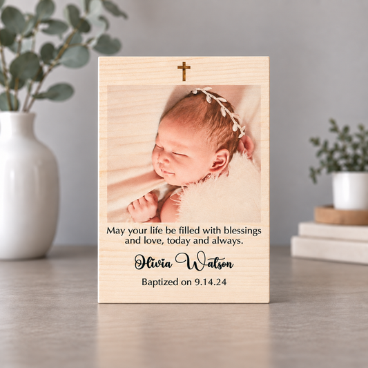 Baptism Gift for Girl – Personalized Wood Photo Frame