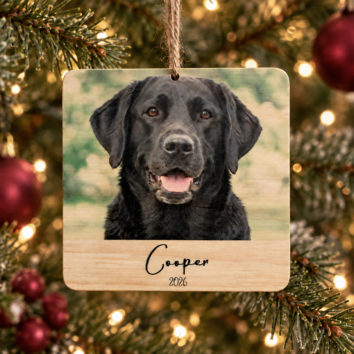 Pet Photo Christmas Ornament – Personalized Wood Keepsake