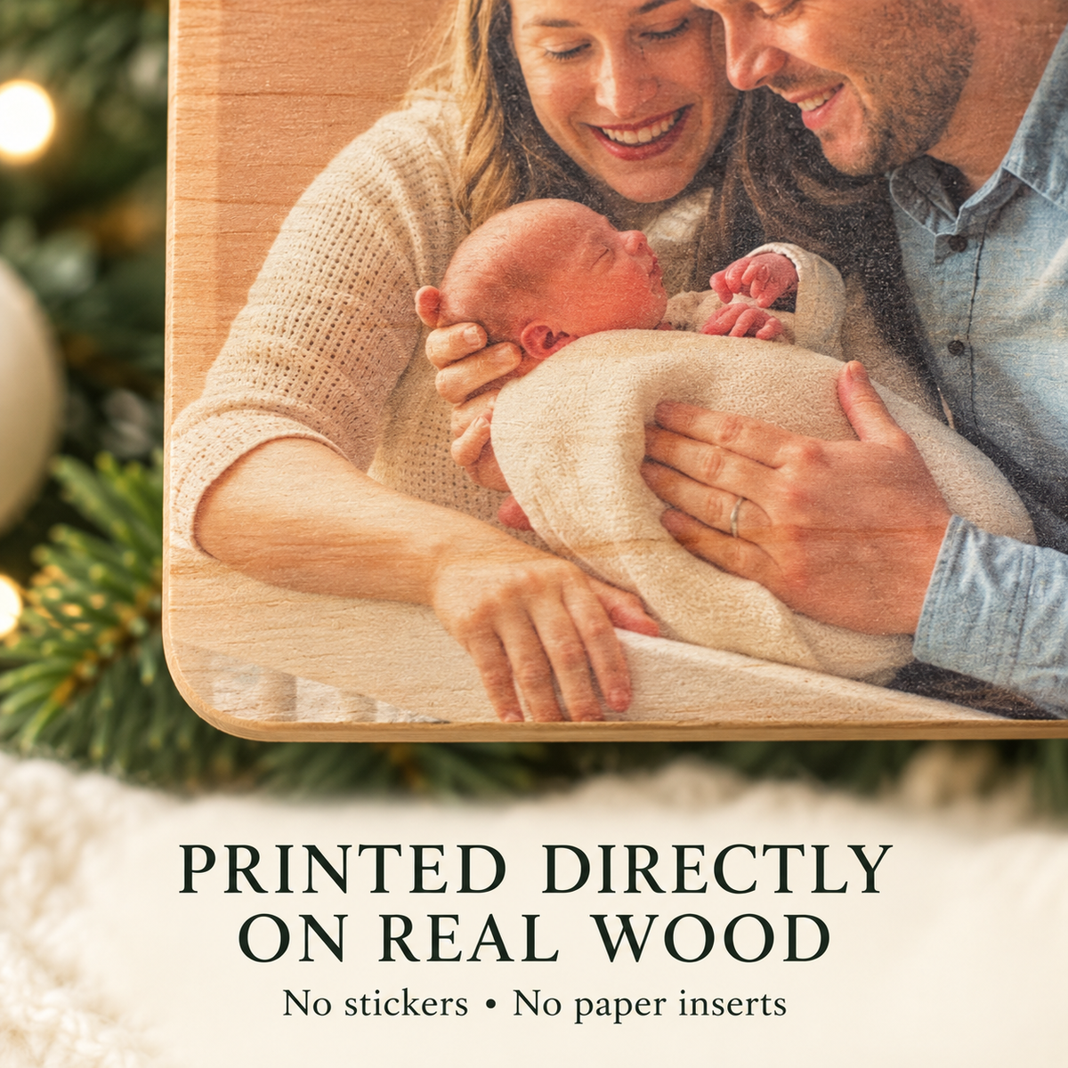 Personalized Square Wood Photo Ornament – Custom Christmas Keepsake