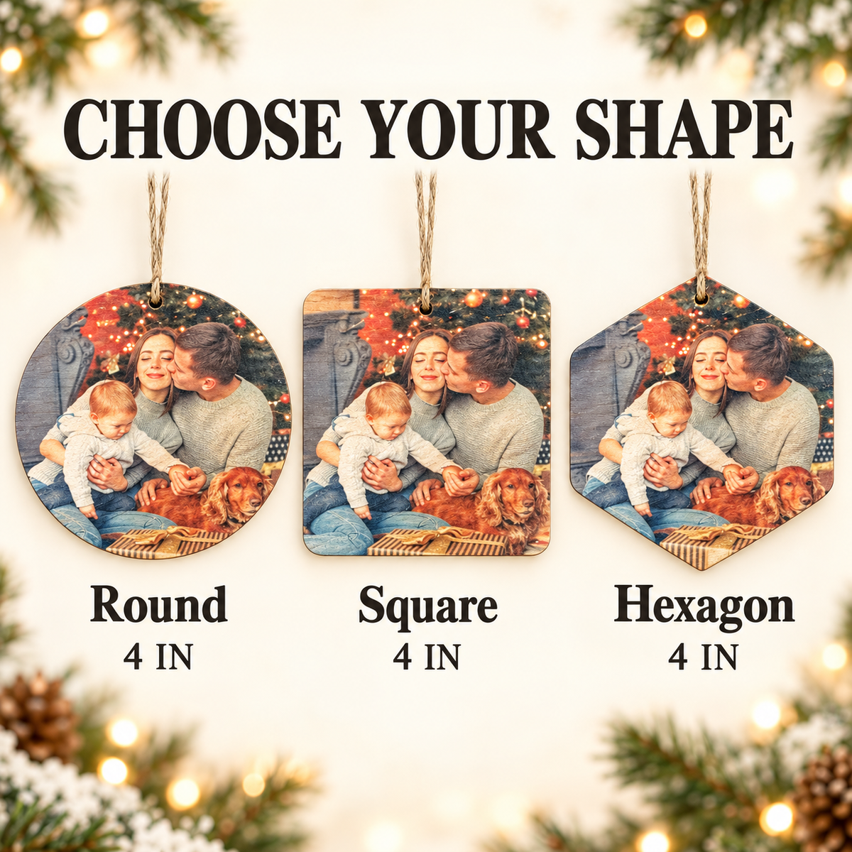 Personalized Hexagon Photo Ornament – Custom Wood Christmas Keepsake