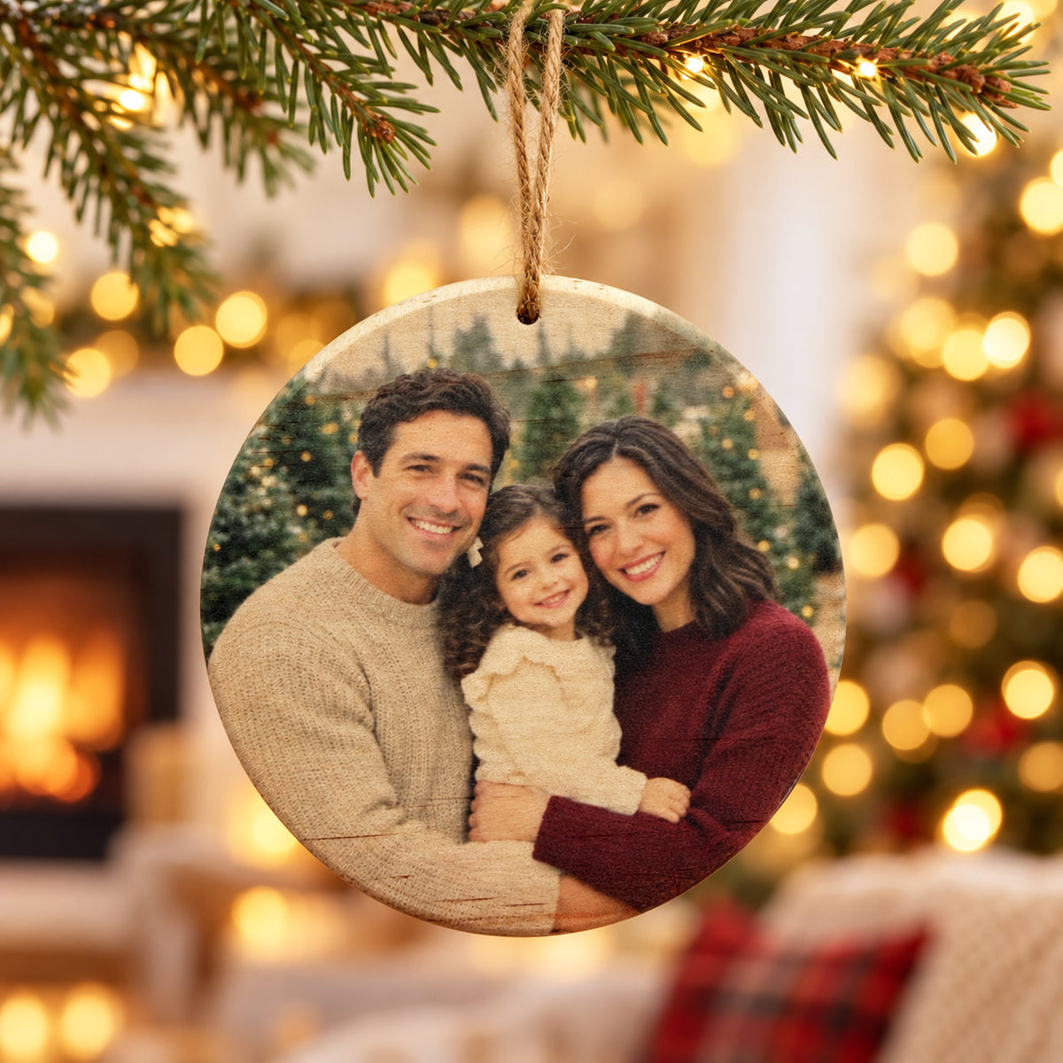 Personalized Hexagon Photo Ornament – Custom Wood Christmas Keepsake