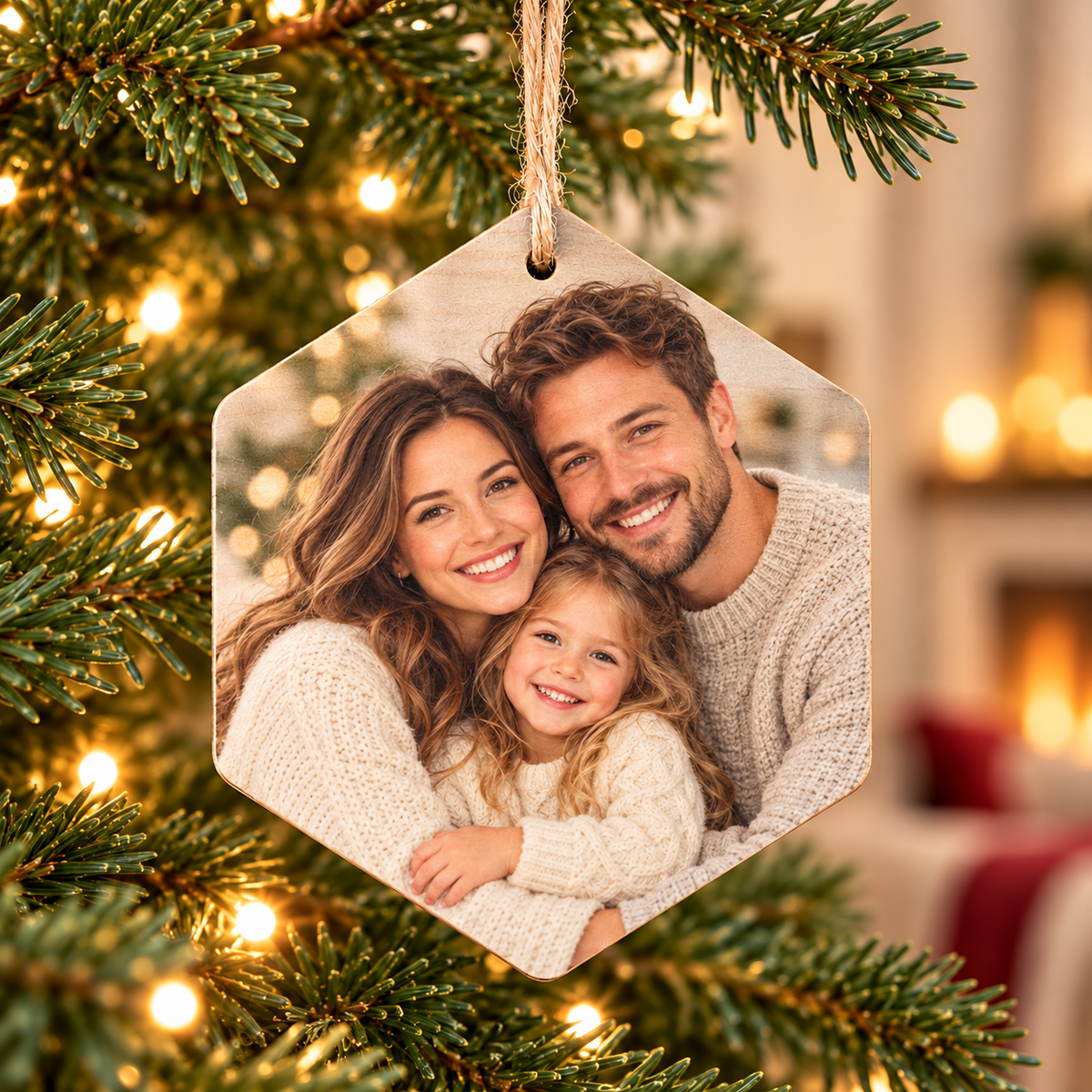 Personalized Square Wood Photo Ornament – Custom Christmas Keepsake