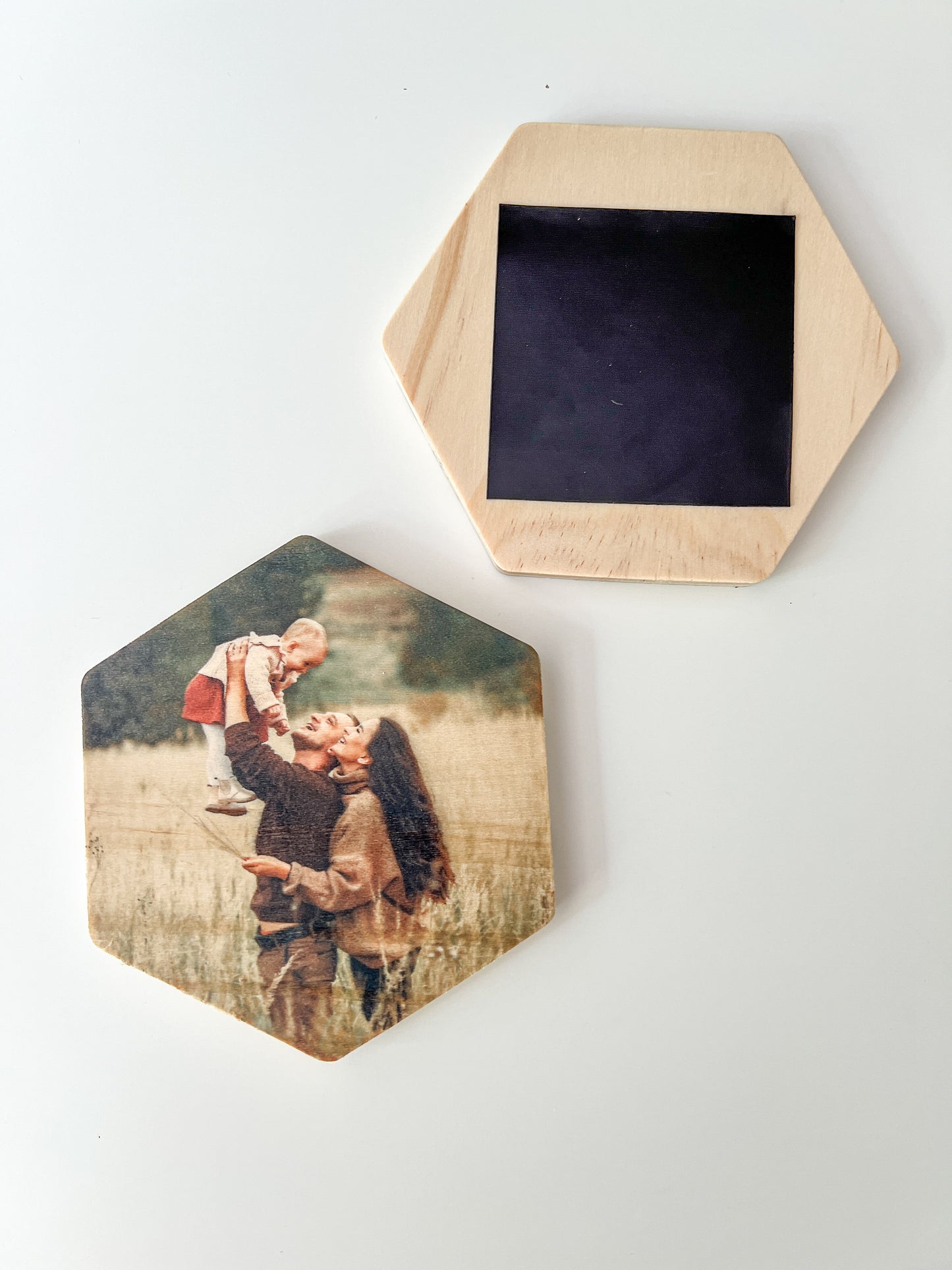 Hexagon Wood Photo Magnets