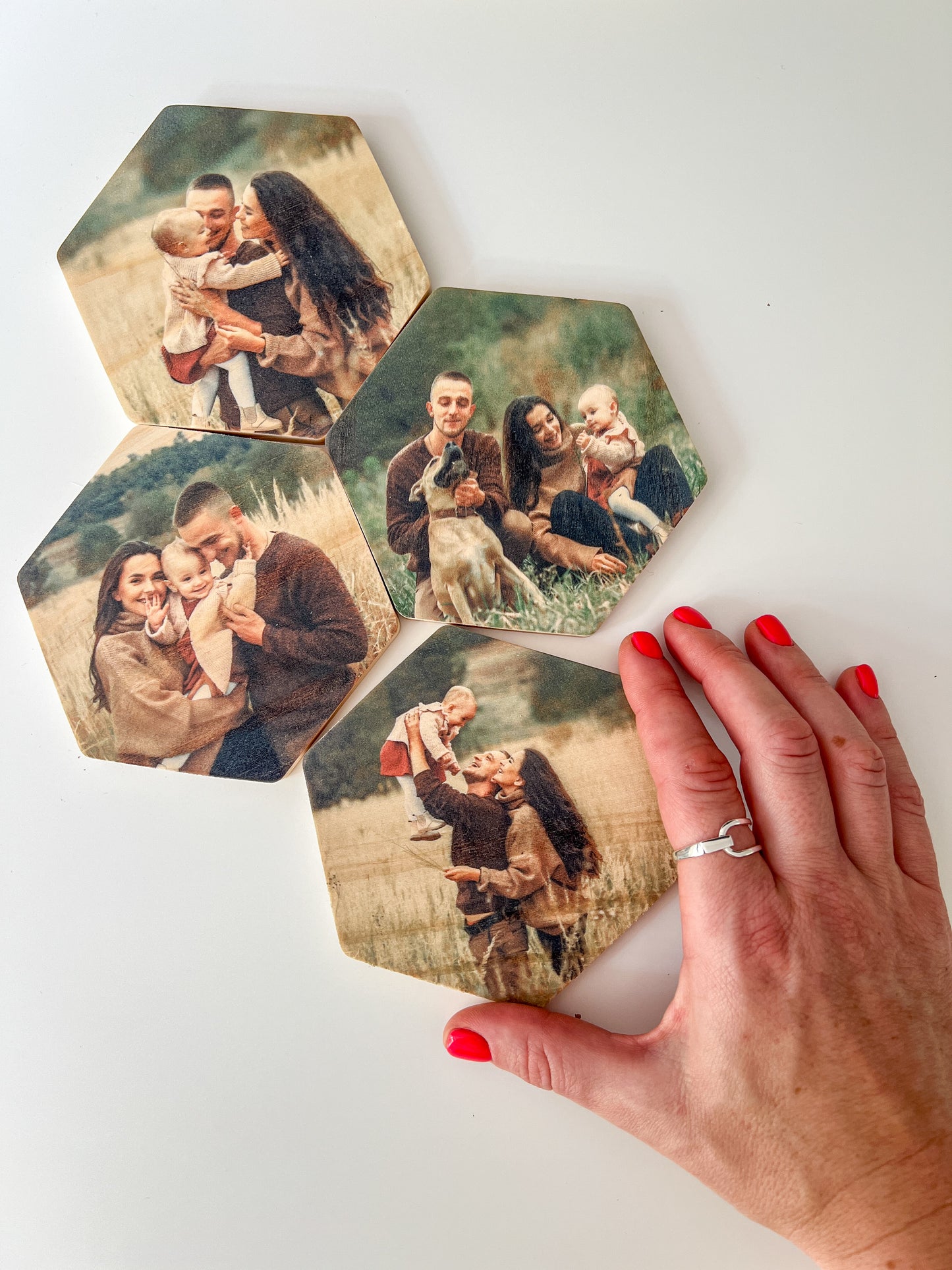 Hexagon Wood Photo Magnets