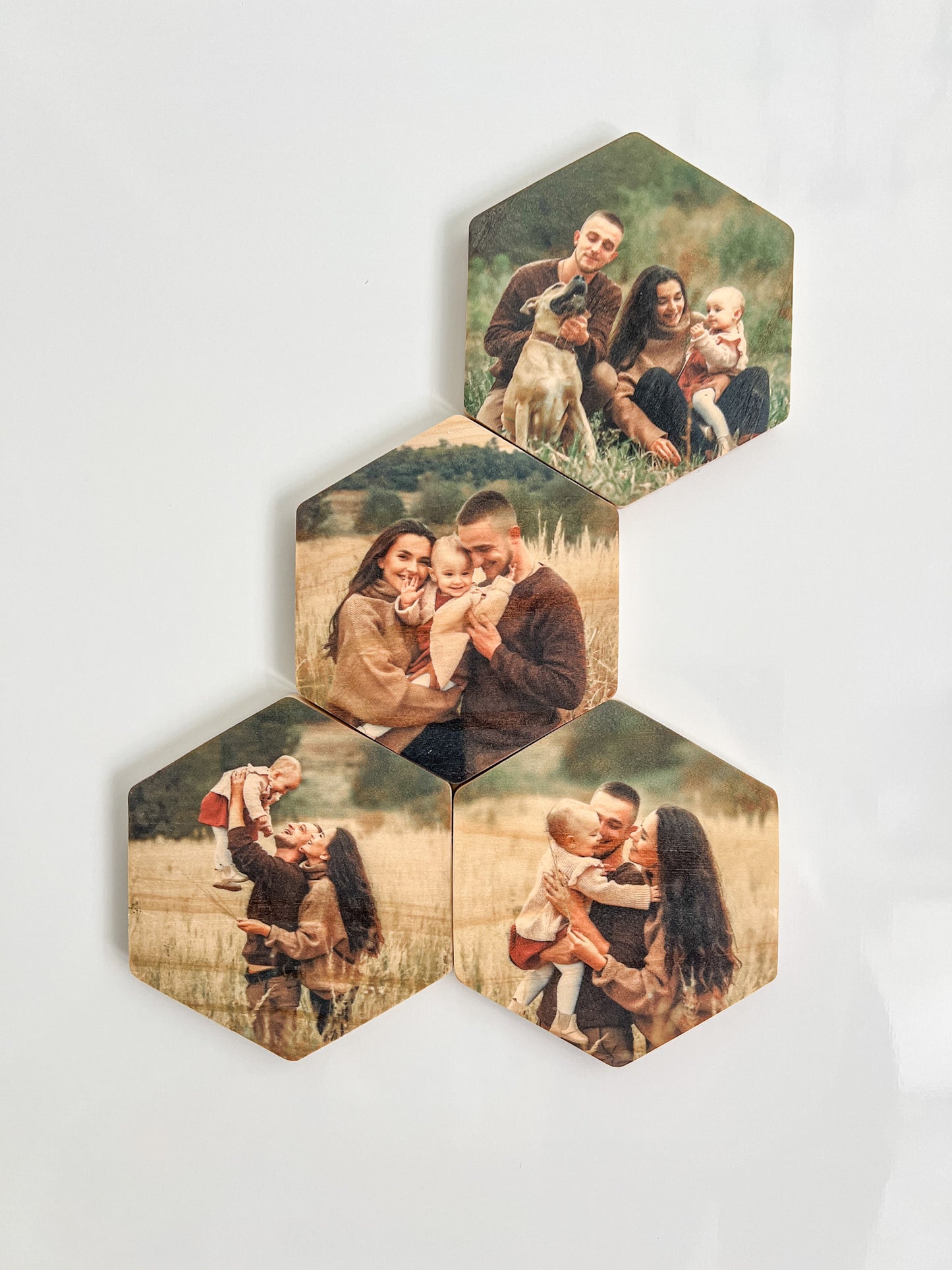 Hexagon Wood Photo Magnets