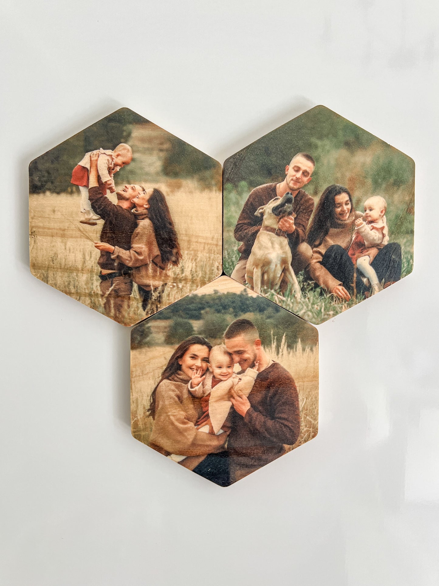 Hexagon Wood Photo Magnets