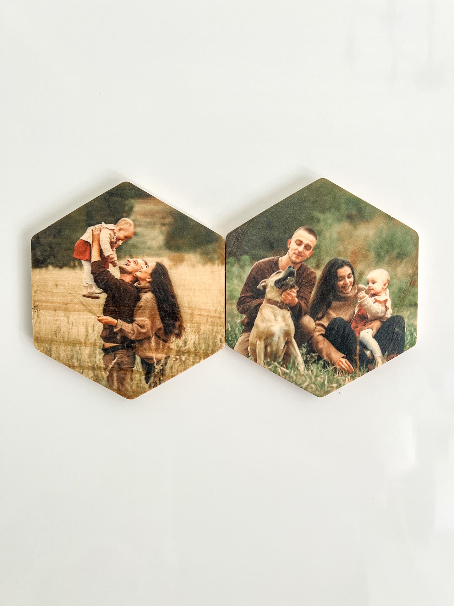 Hexagon Wood Photo Magnets