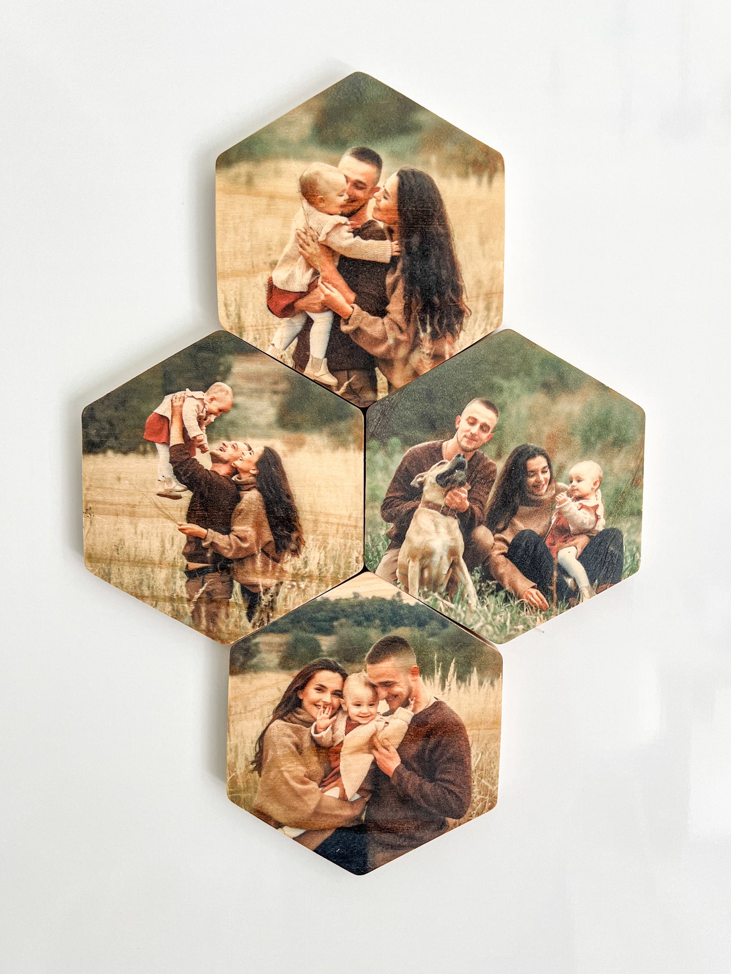 Hexagon Wood Photo Magnets