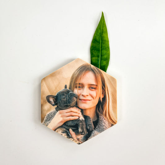 Hexagon Wood Photo Magnets