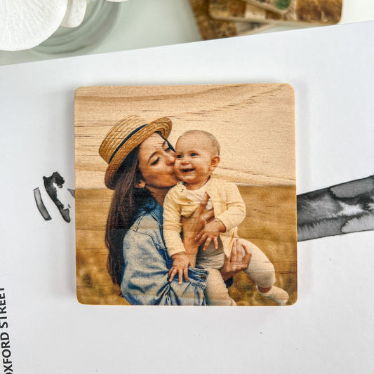 Square Wood Photo Magnets