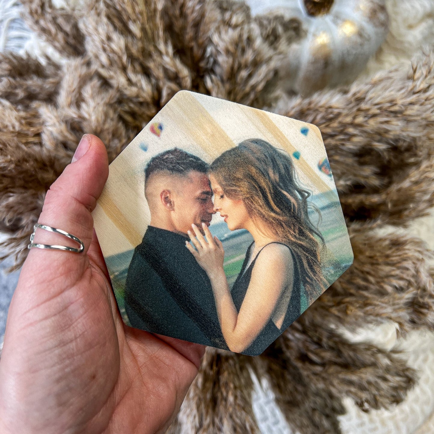 Hexagon Wood Photo Magnets