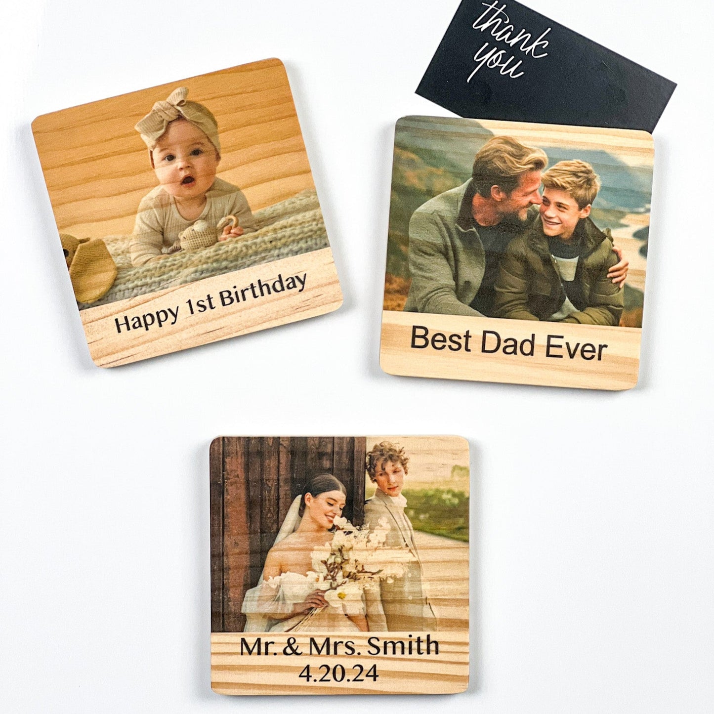 Wood Photo Magnet with Text