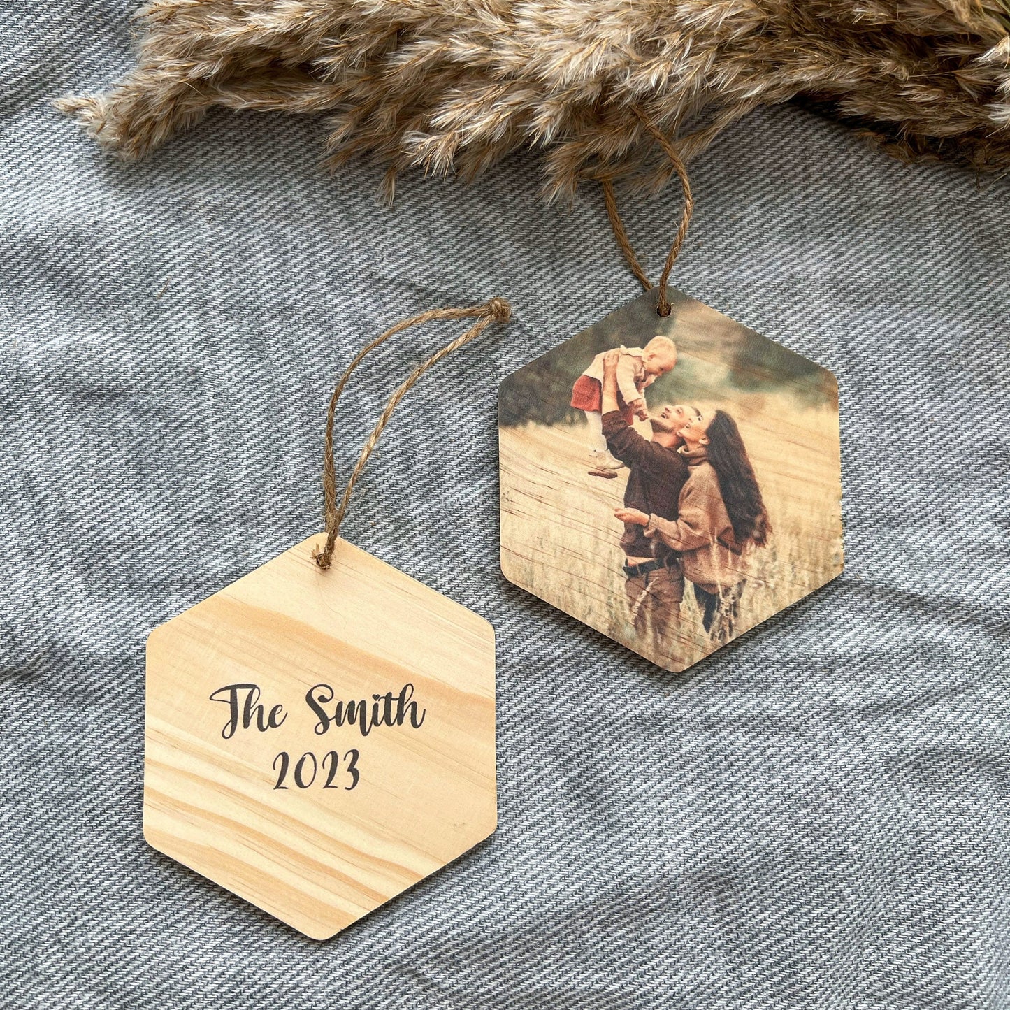 Wood Hexagon Photo Ornament