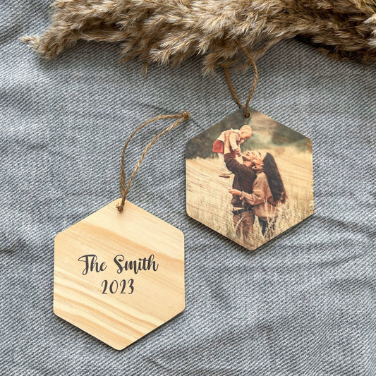 Wood Hexagon Photo Ornament