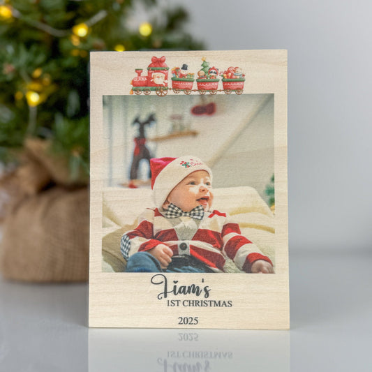 Baby's First Christmas Picture Frame, Personalized Wood Photo Print