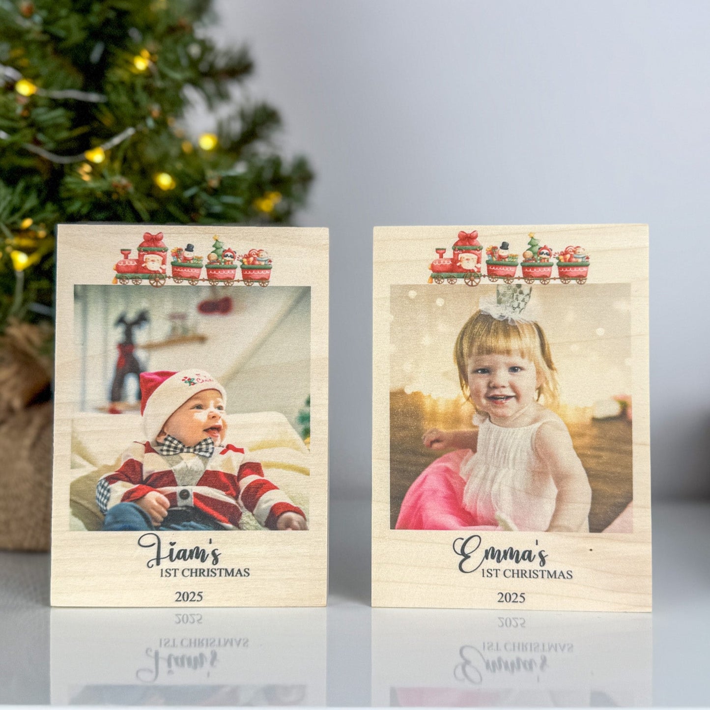 Baby's First Christmas Picture Frame, Personalized Wood Photo Print
