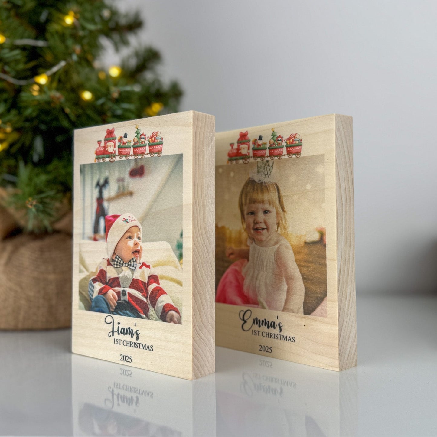 Baby's First Christmas Picture Frame, Personalized Wood Photo Print