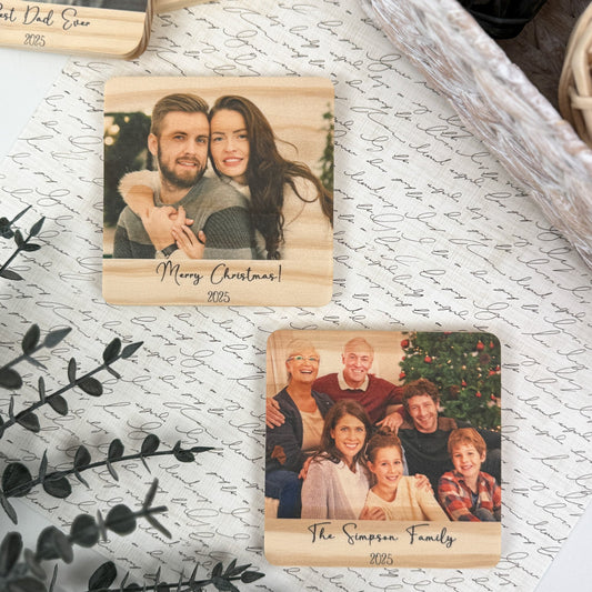 Personalized Wood Photo Magnet with Custom Message