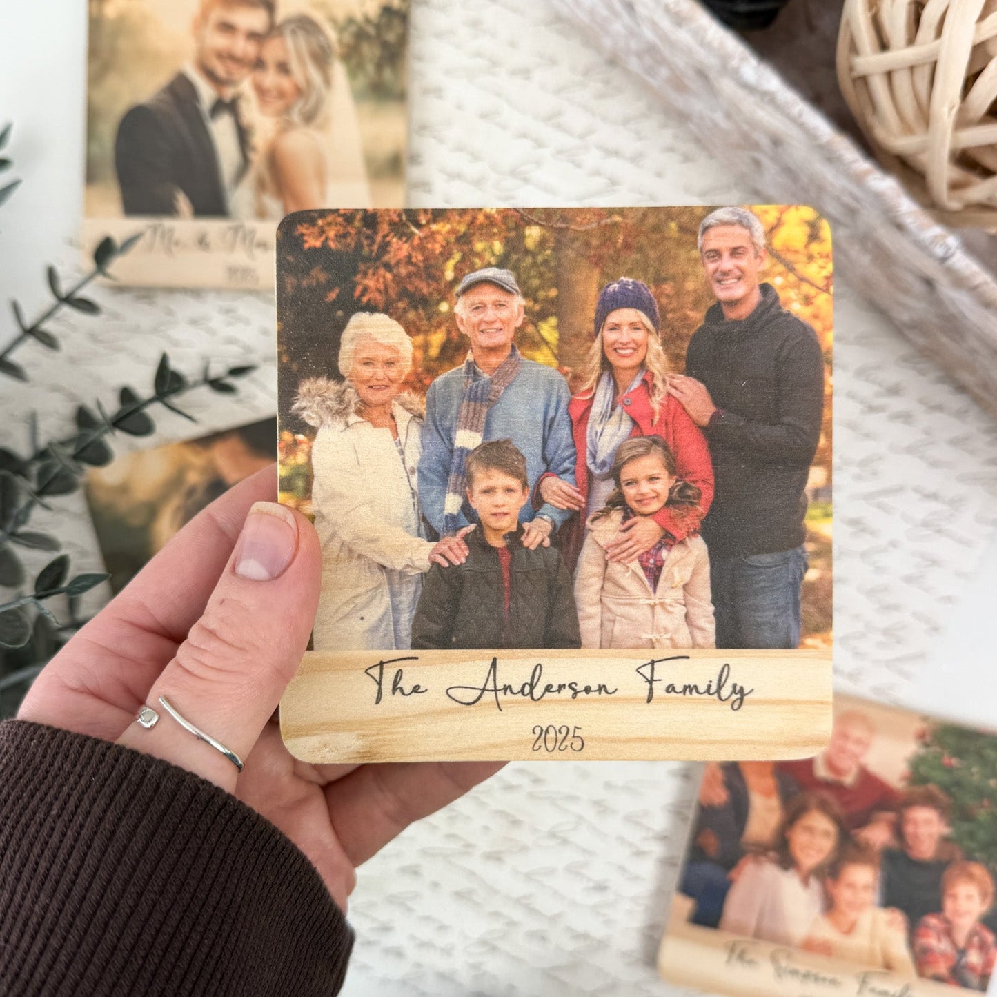 Personalized Wood Photo Magnet with Custom Message