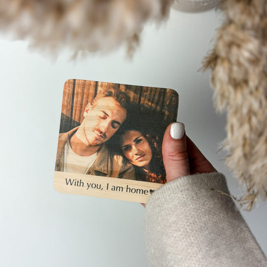 Wood Photo Magnet with Text