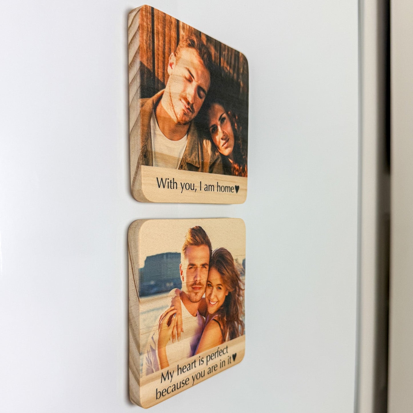 Wood Photo Magnet with Text