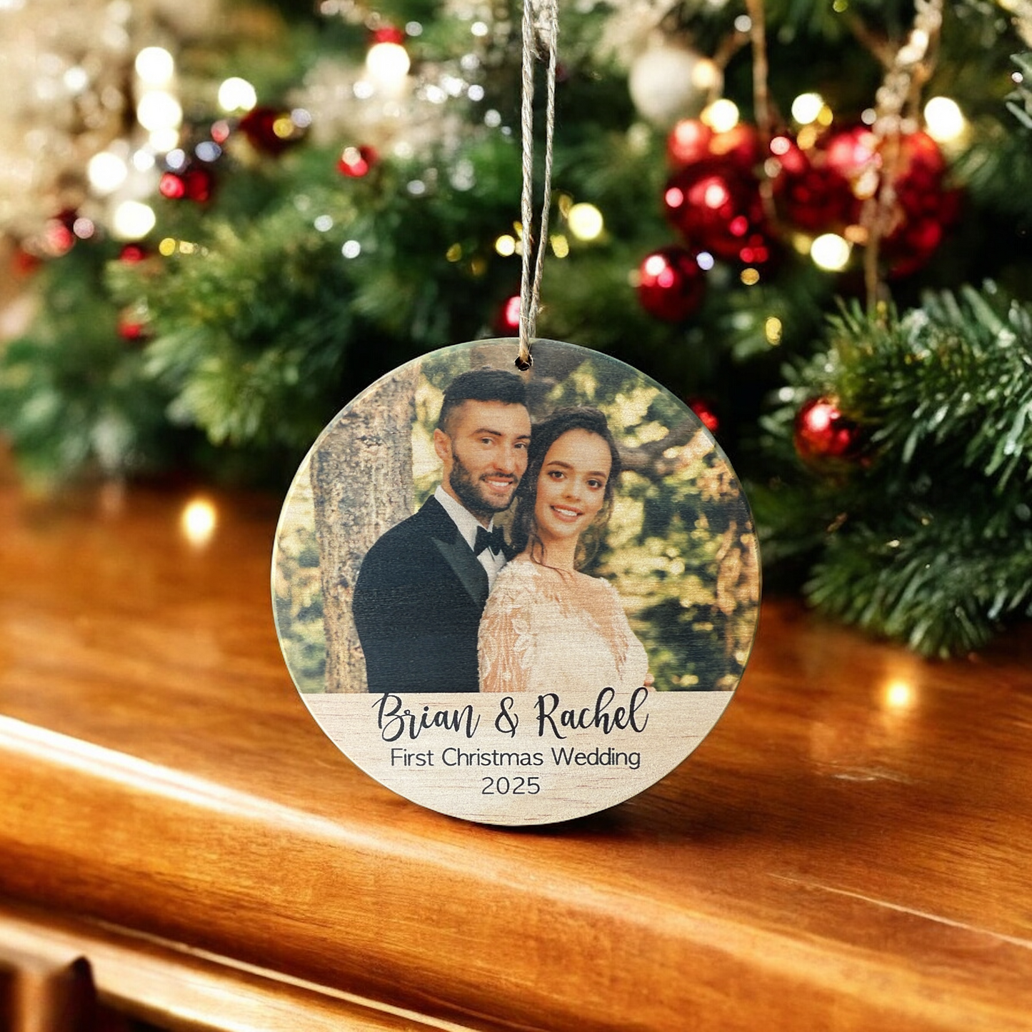 First Christmas Wedding Photo Ornament – Personalized Newlywed Keepsake