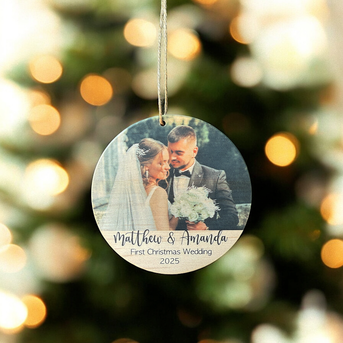 First Christmas Wedding Photo Ornament – Personalized Newlywed Keepsake