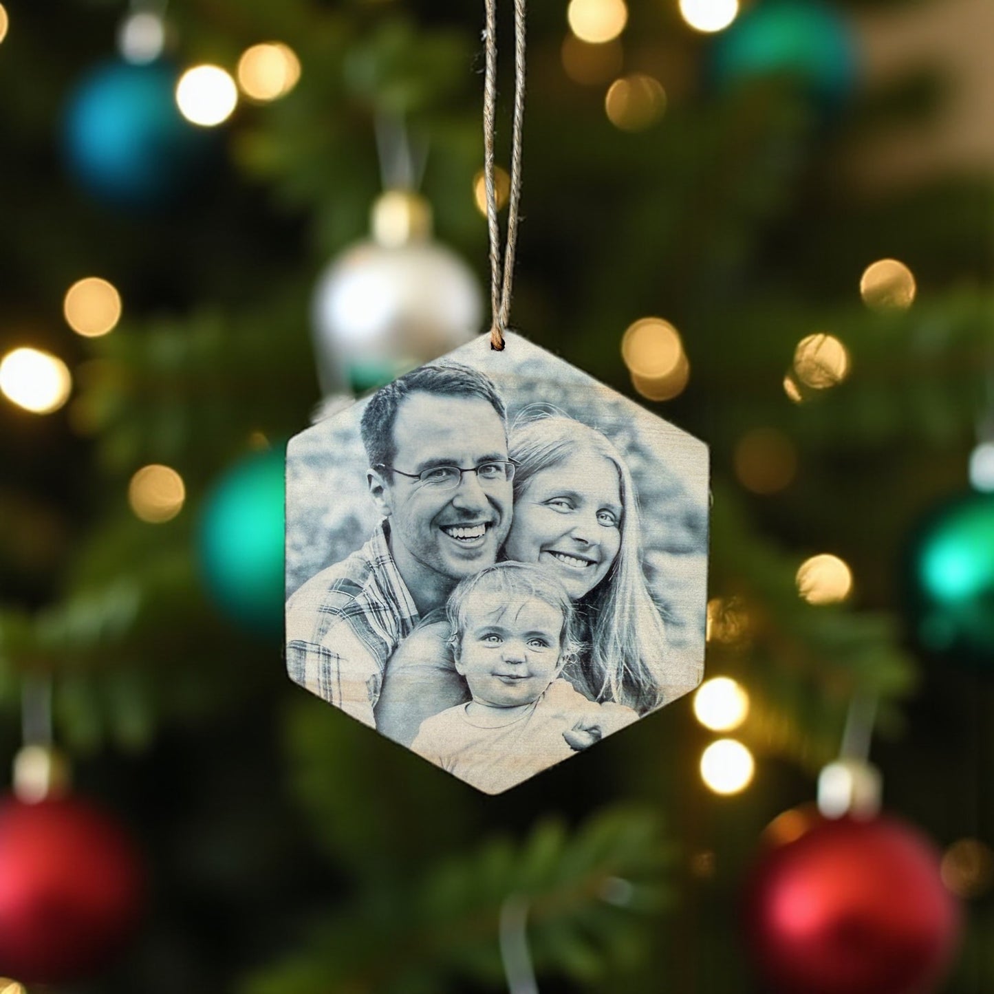Custom Wood Hexagon Photo Ornament – Personalized Christmas Keepsake with Your Photo