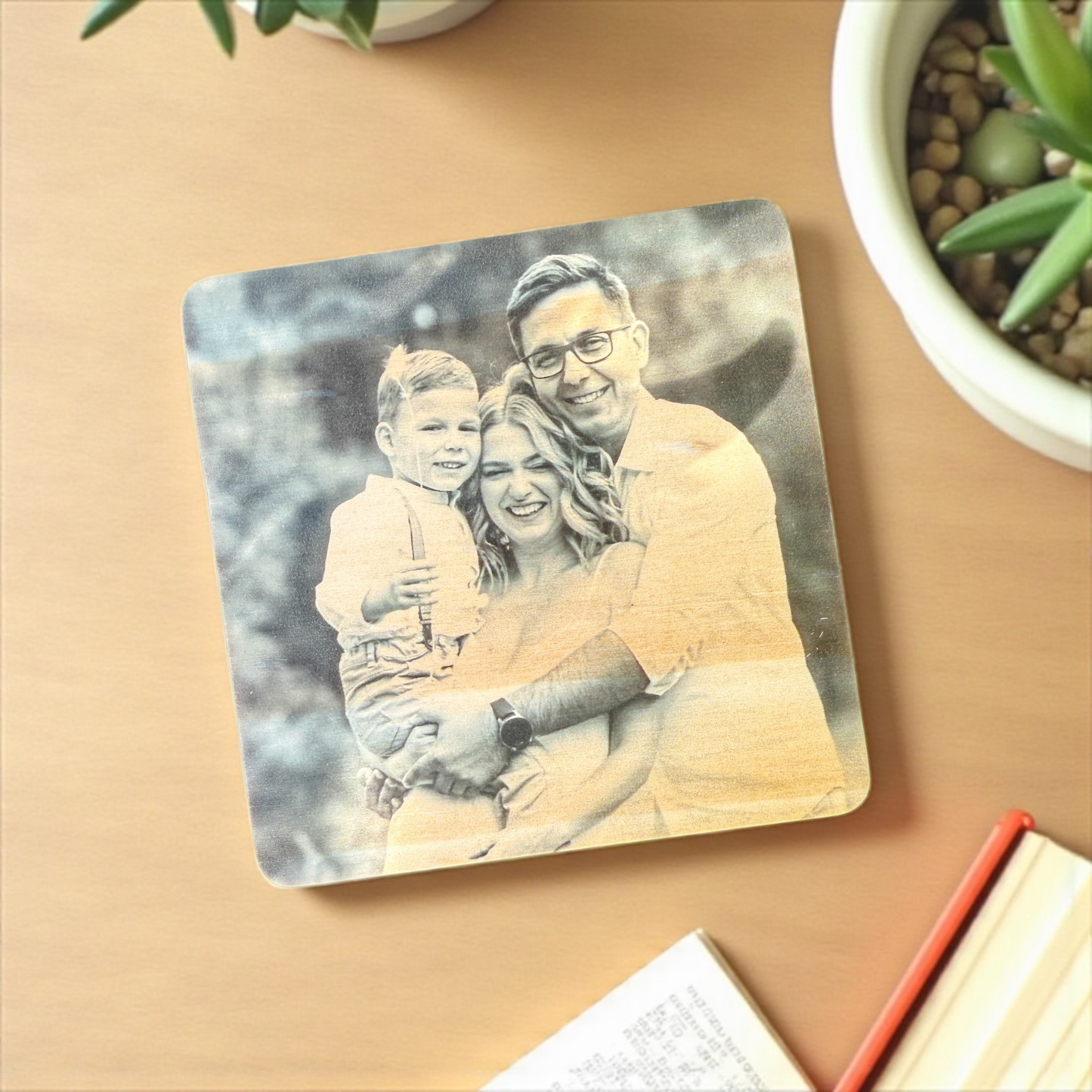 Custom Square Wood Photo Magnets - Personalized Fridge Keepsake Gift