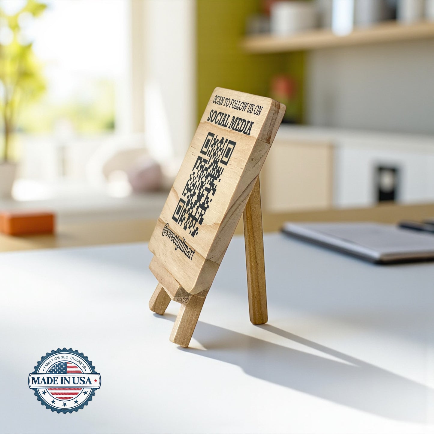 Custom Wood QR Code Sign - Personalized Business Social Media Plaque