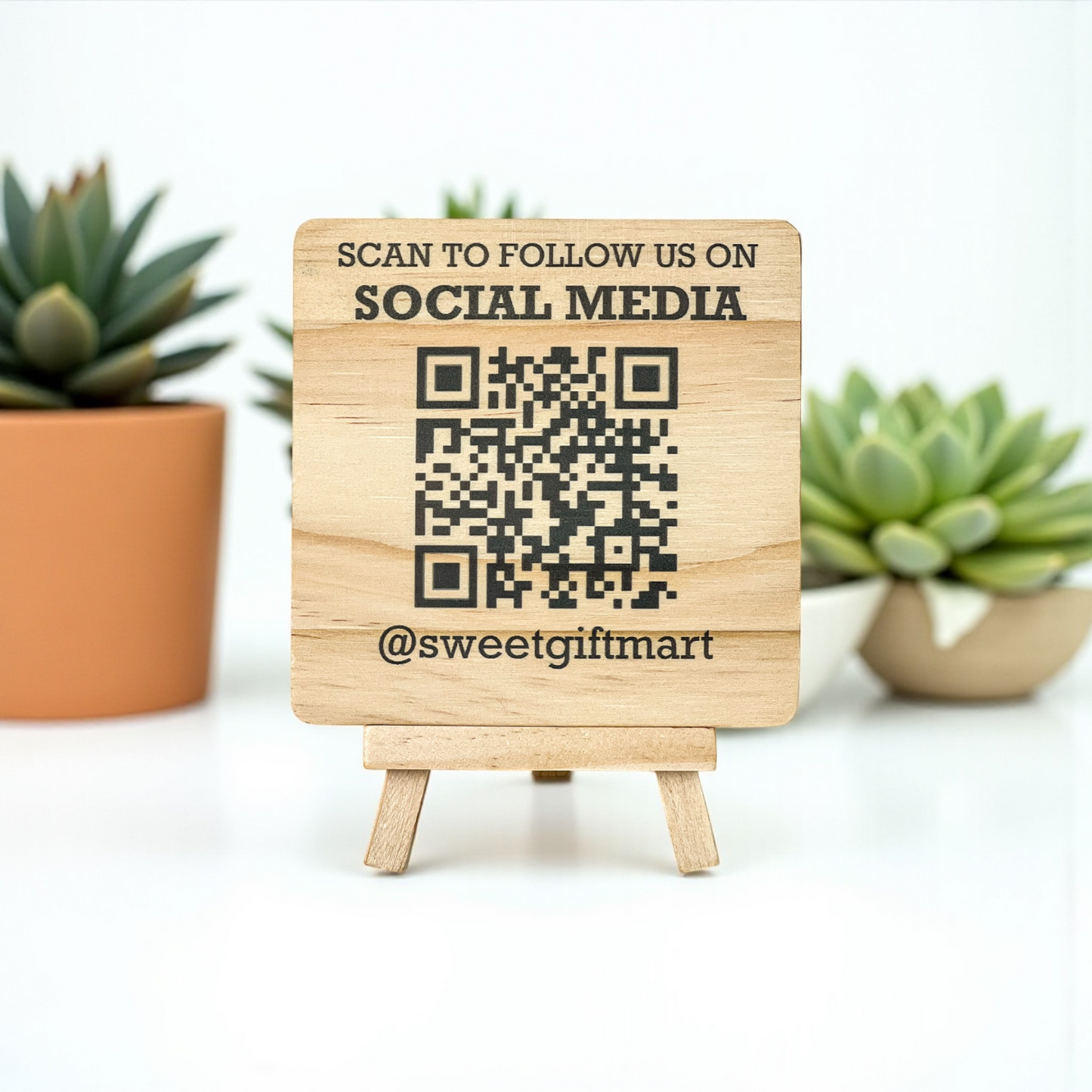 Custom Wood QR Code Sign - Personalized Business Social Media Plaque
