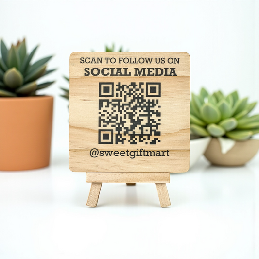 Custom Wood QR Code Sign - Personalized Business Social Media Plaque