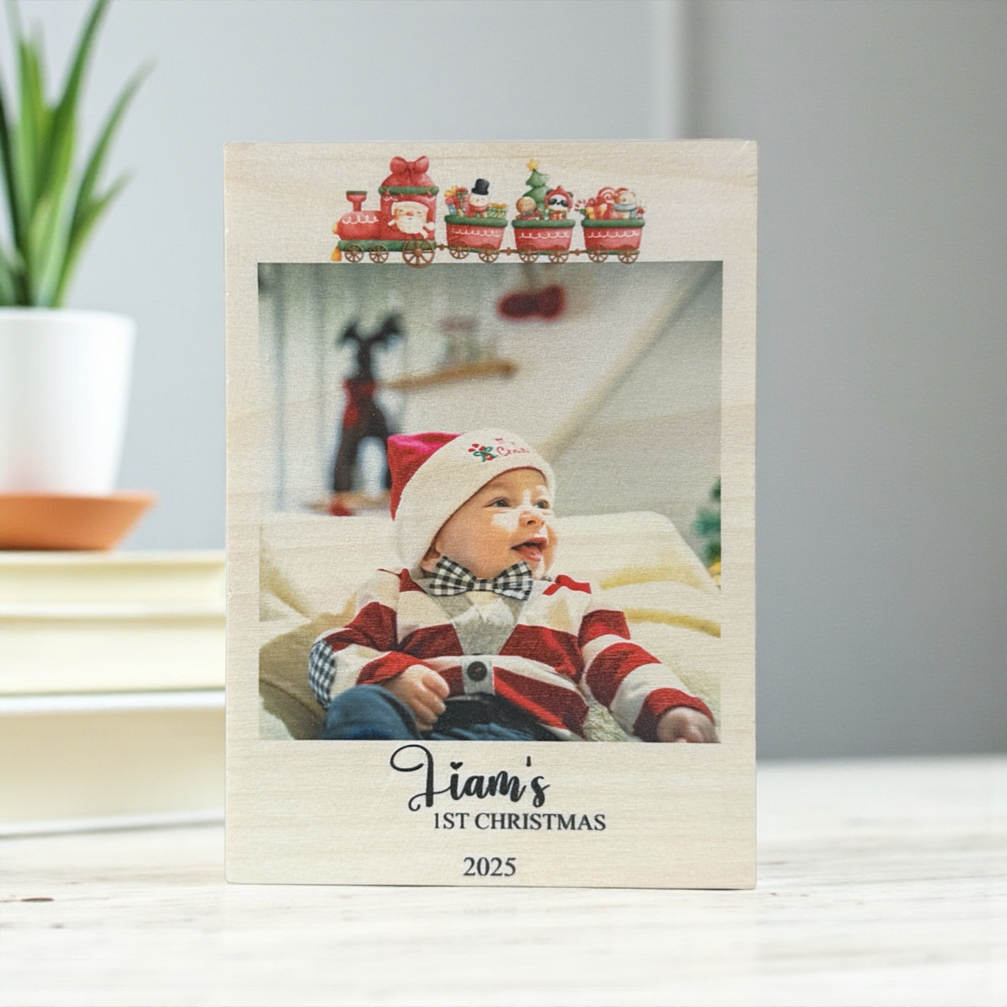 Baby's First Christmas Picture Frame, Personalized Wood Photo Print