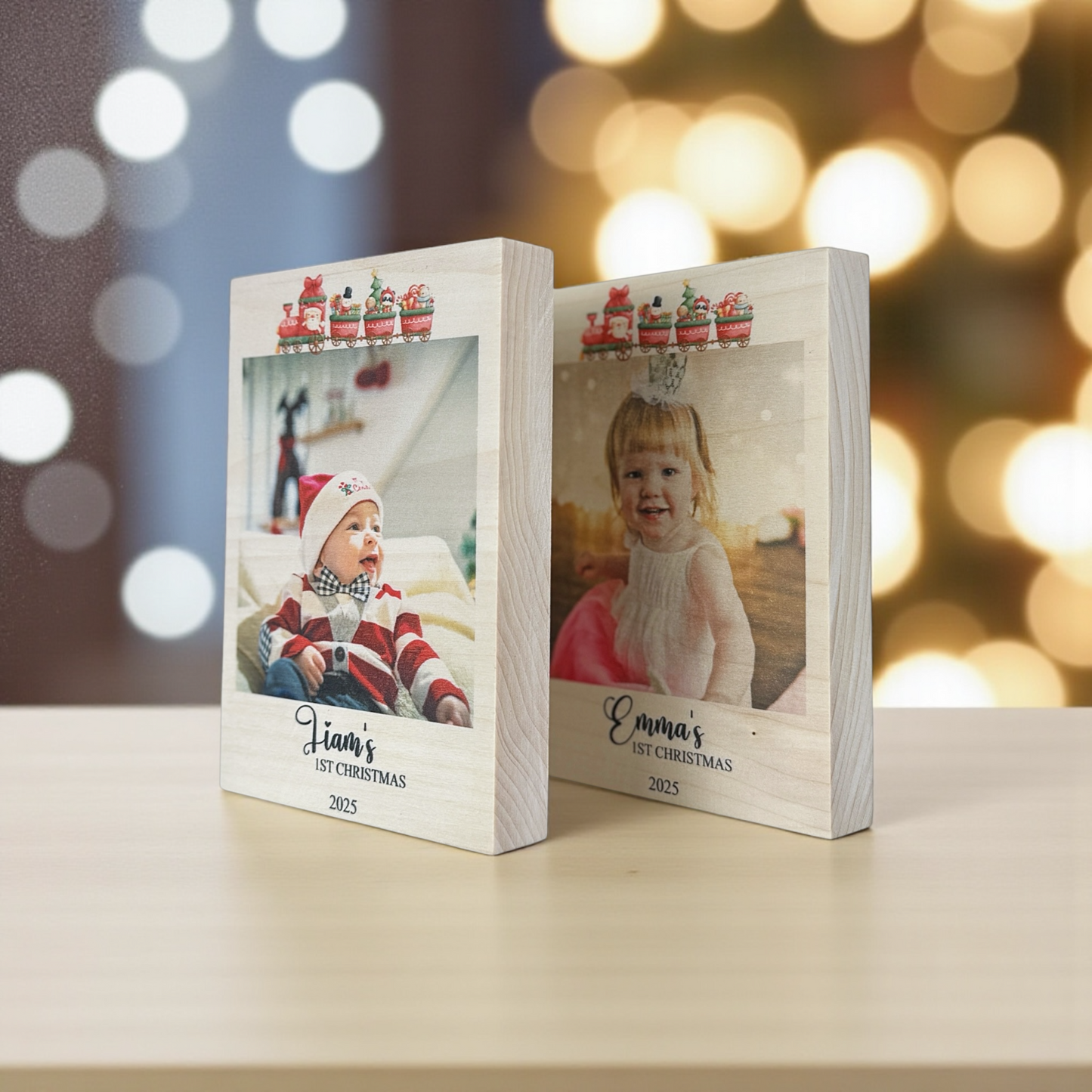 Baby's First Christmas Picture Frame, Personalized Wood Photo Print