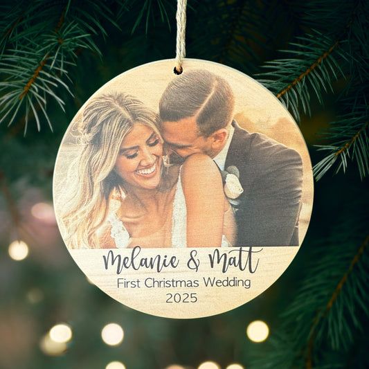 First Christmas Wedding Photo Ornament – Personalized Newlywed Keepsake