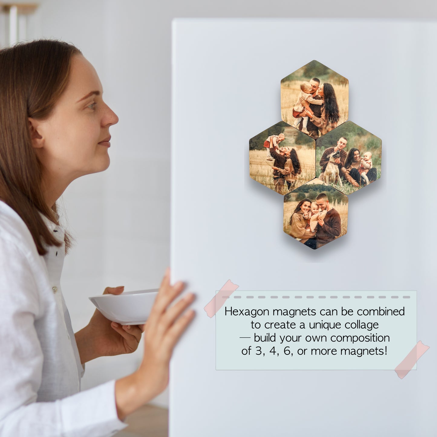 Custom Hexagon Wood Photo Magnets - Personalized Fridge Keepsake Gift