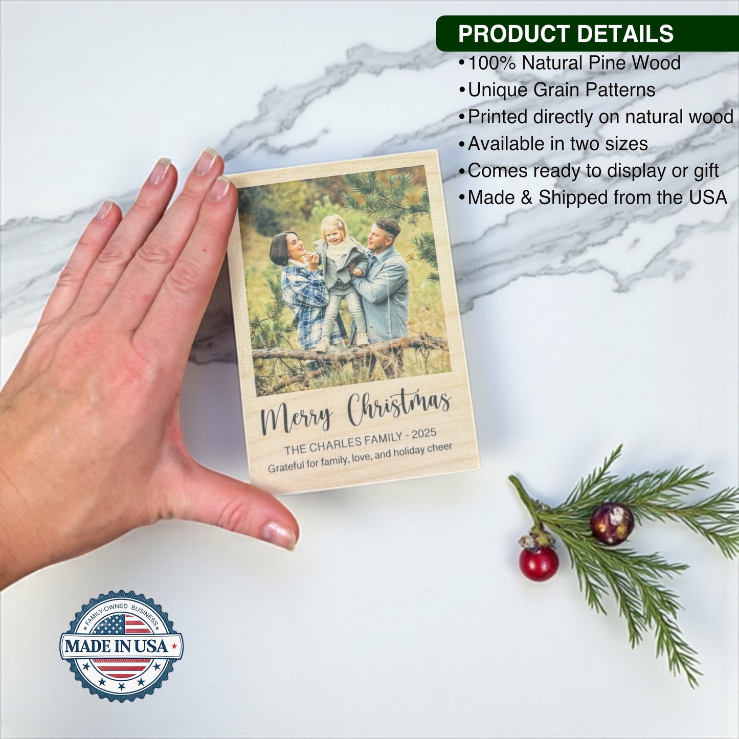 Personalized Merry Christmas Wood Photo Frame Gift