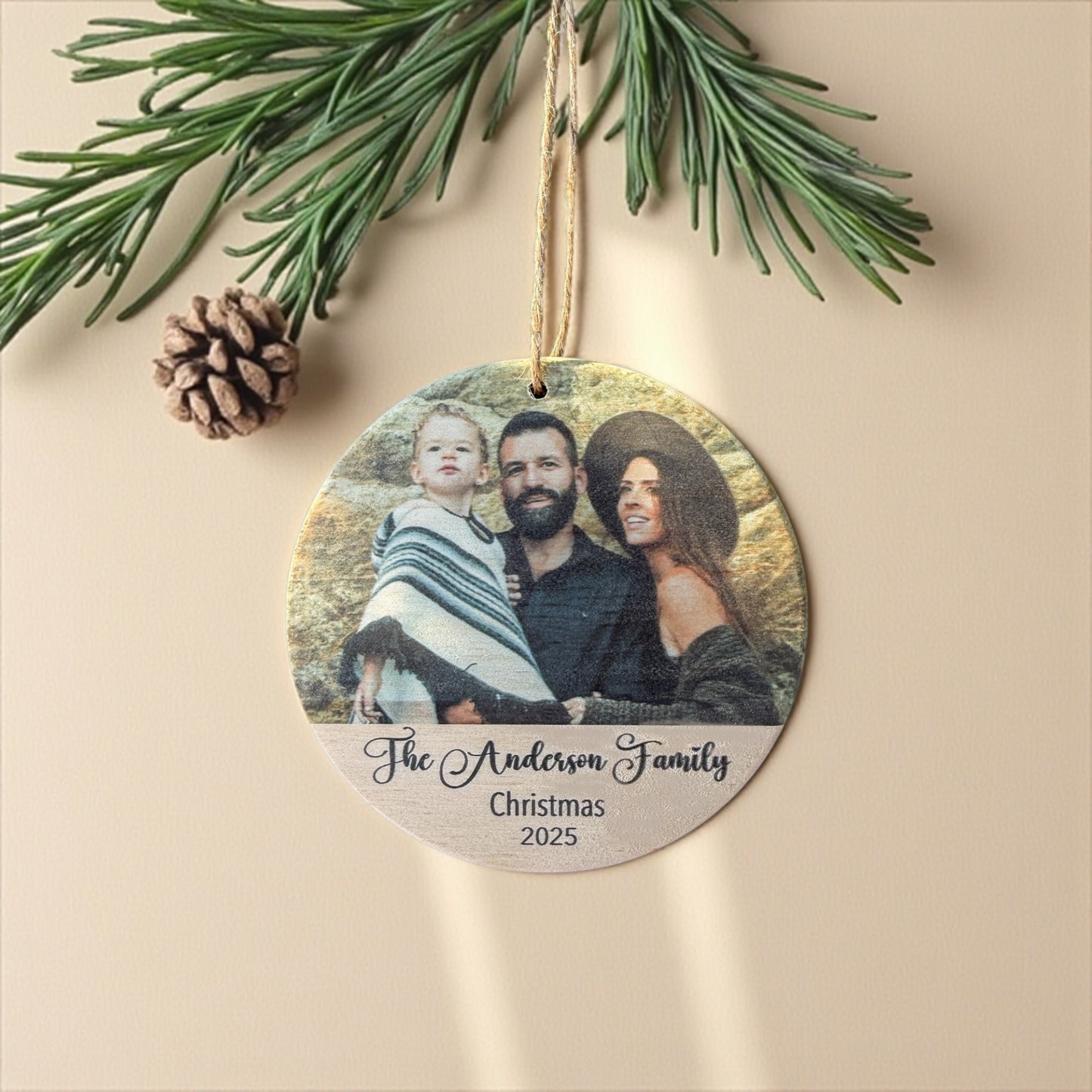 Personalized Family Photo Ornament – Custom Wooden Christmas Ornament 2025