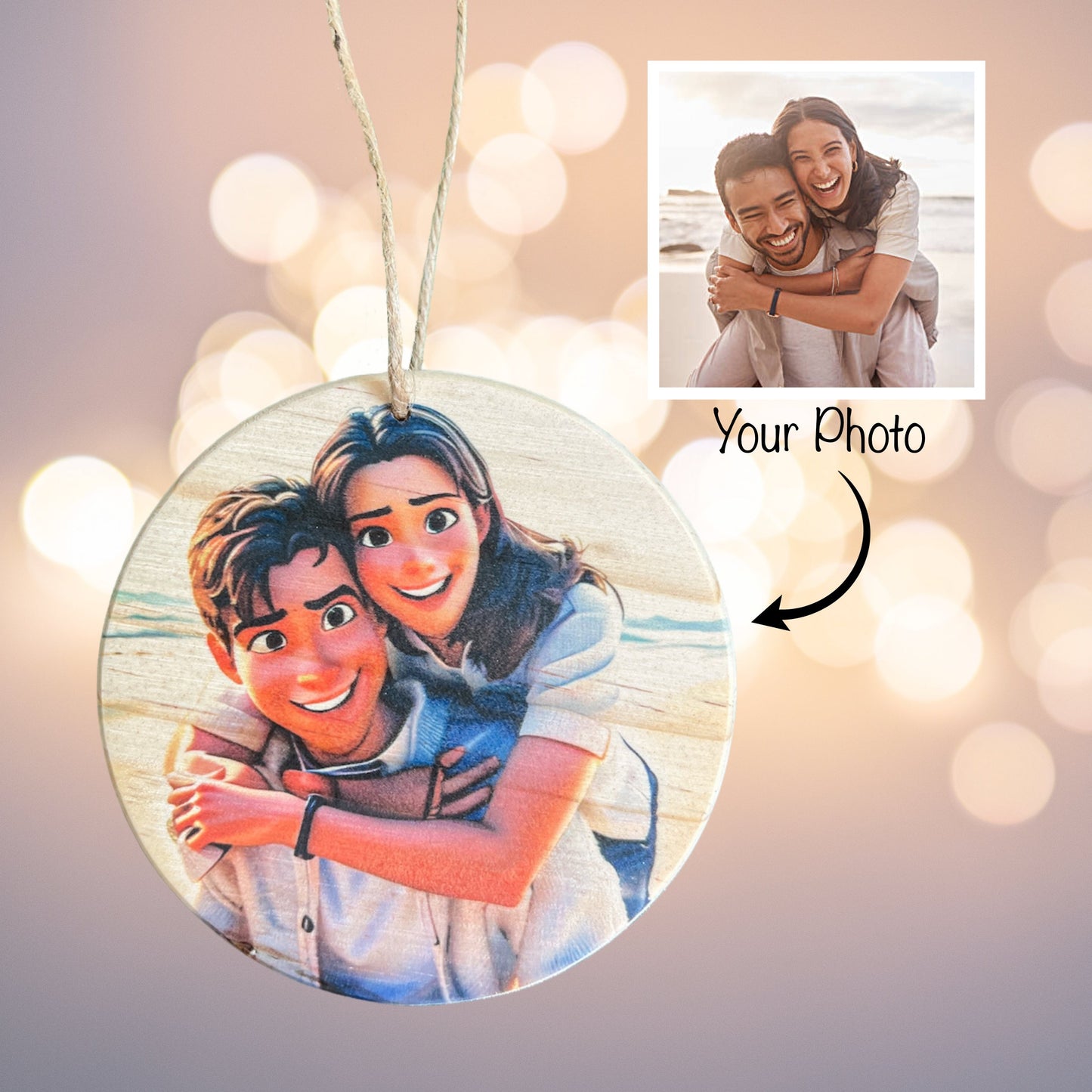 Cartoon Wood Photo Ornament