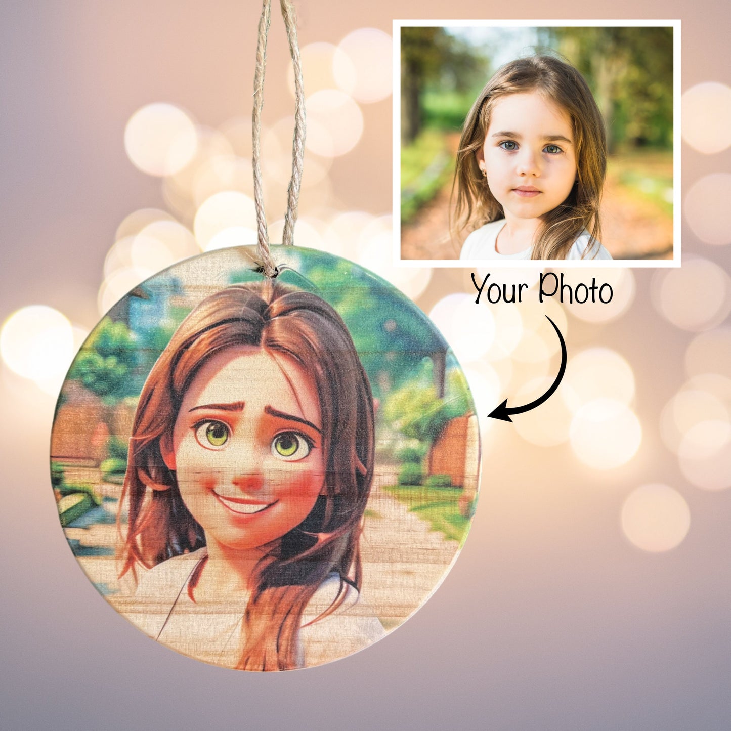 Cartoon Wood Photo Ornament