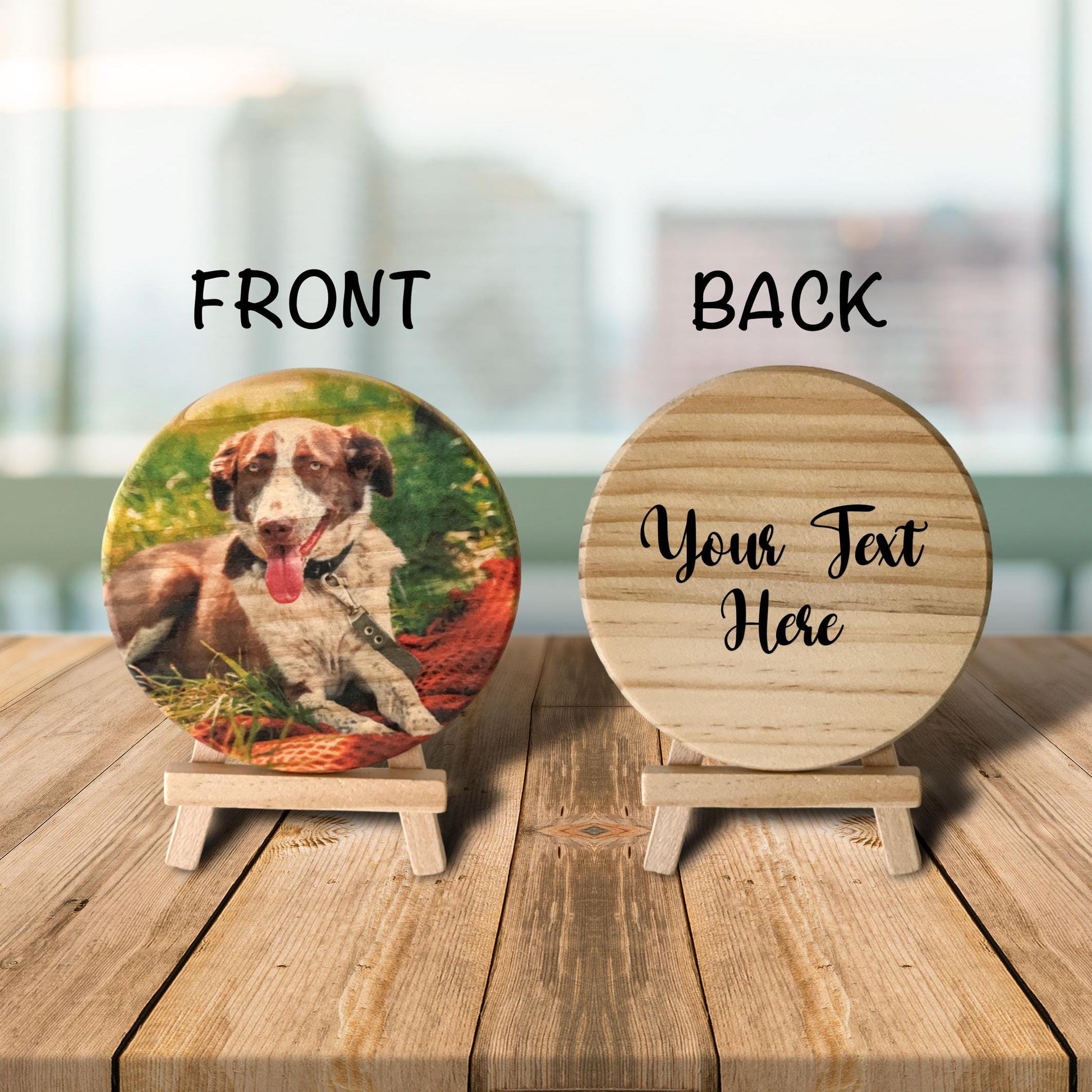 Front and back sides of wooden photo gift