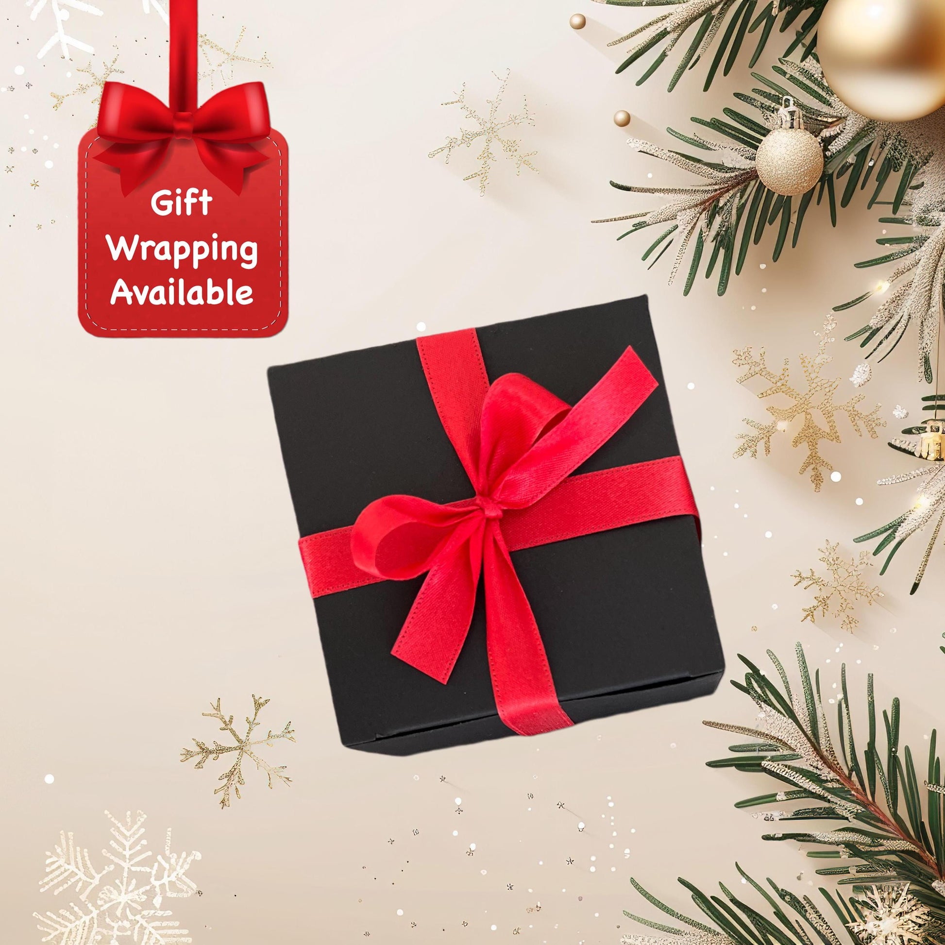 black gift box with red ribbon