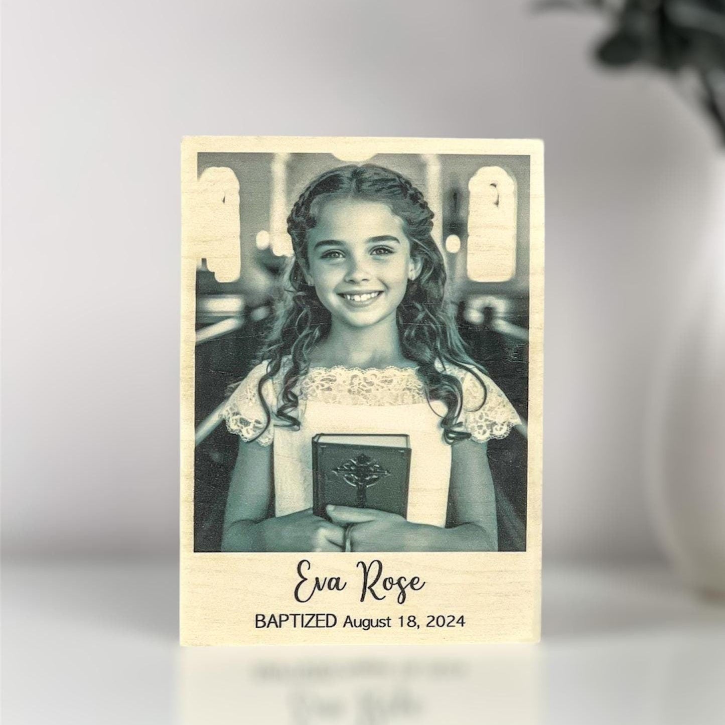 Unique Baptism Gift, Personalized Frame, Photo on Wood, Custom Picture Frame