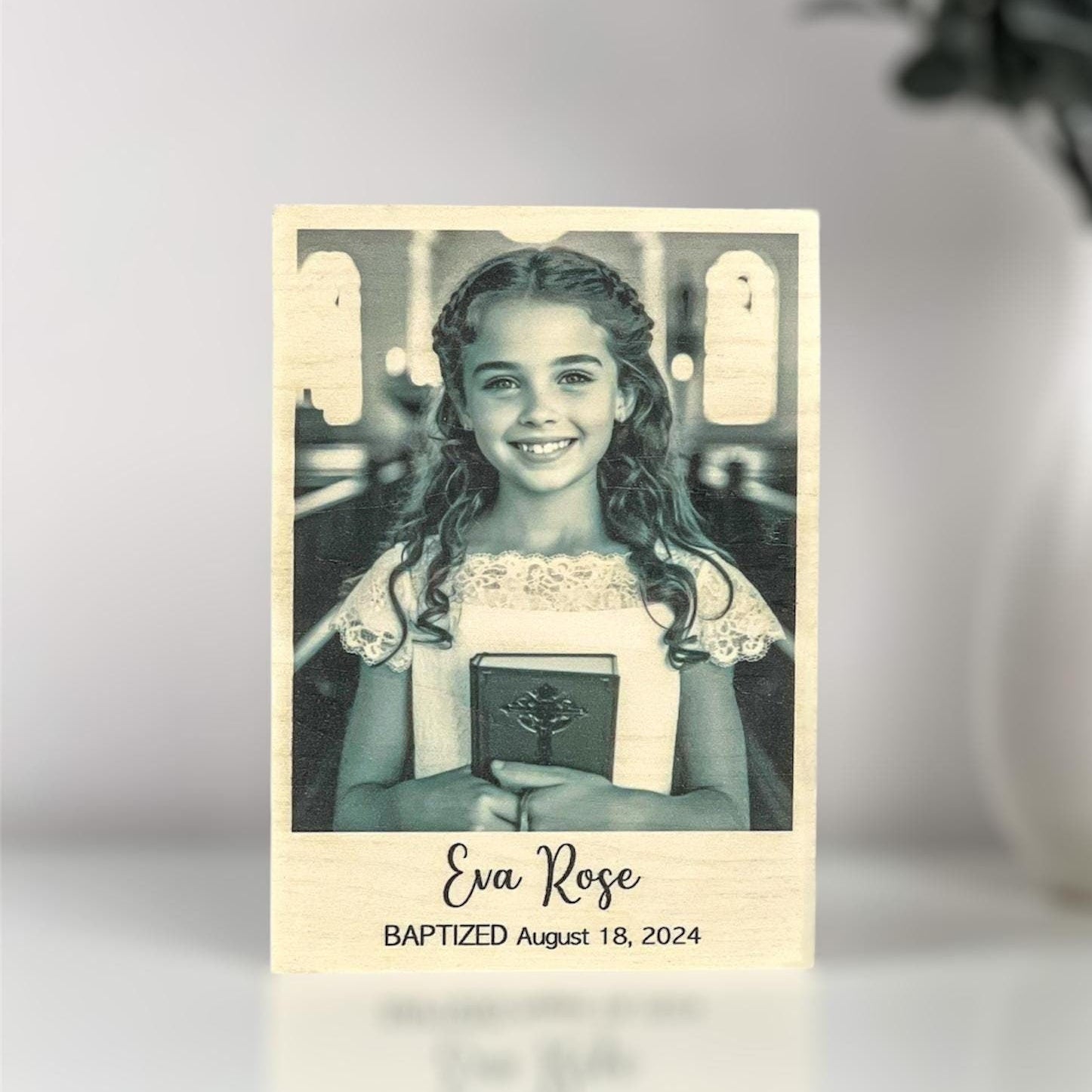 Unique Baptism Gift, Personalized Frame, Photo on Wood, Custom Picture Frame