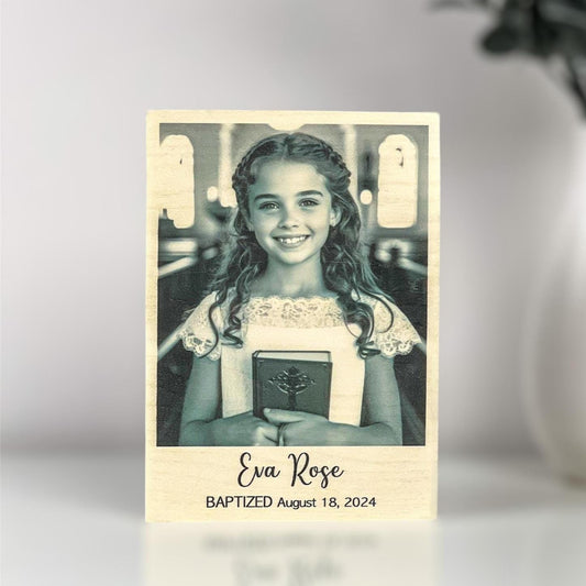 Unique Baptism Gift, Personalized Frame, Photo on Wood, Custom Picture Frame
